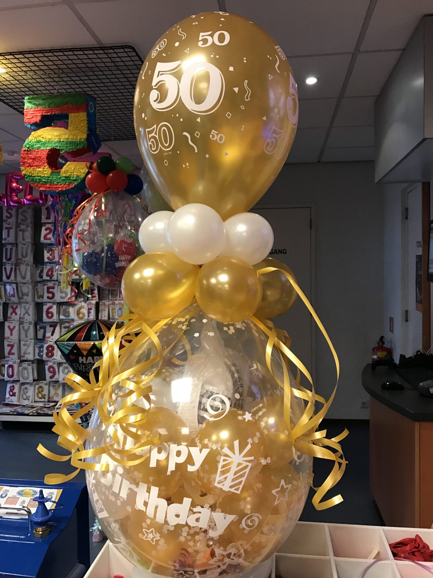 De Ballonnenkoning - ballon leeftijd 50 - goud wit bedrukt
