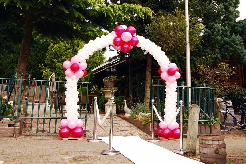 De Ballonnenkoning - ballonboog daisy model magenta roze en wit