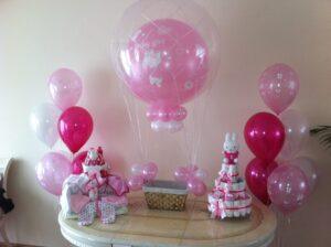 De Ballonnenkoning – ballonmand meisje – wit roze bedrukt De Ballonnenkoning - ballonmand meisje - wit roze bedrukt