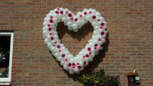 De Ballonnenkoning – ballonharten pearl white met gerbera De Ballonnenkoning - ballonharten pearl white met gerbera