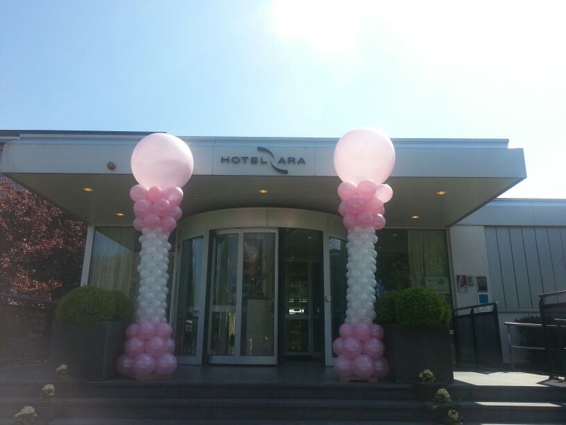 De Ballonnenkoning - Hotel Ara - Ballonpilaren roze en wit